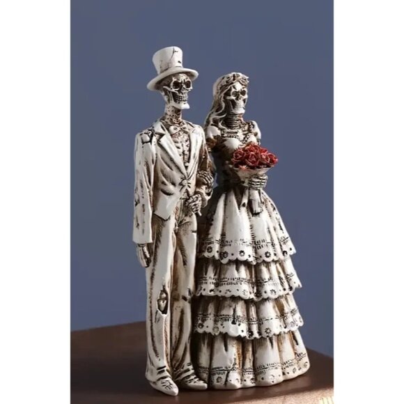 Gothic Skeleton Couple Cake Topper Wedding Figurine Halloween 6"x3" Bride Groom - Picture 4 of 4